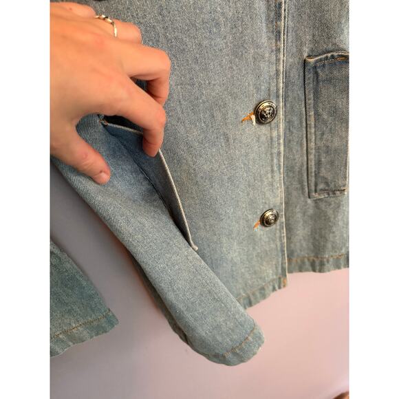 Vintage 80s 90s Nada Nuff Contempo Casuals demin double breasted blazer jacket M - Picture 13 of 16